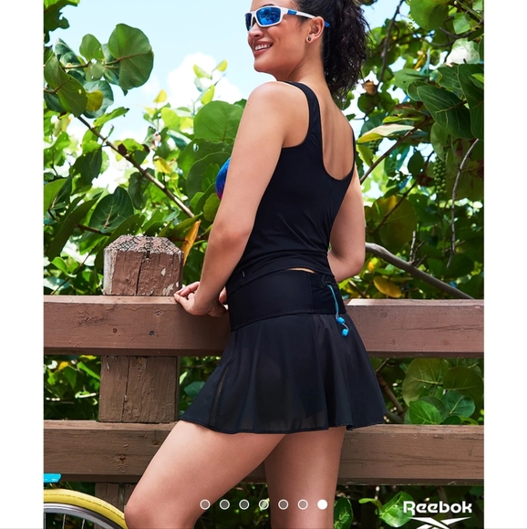 Reebok Black Mesh Mid-Rise Swim Skirt With Back Pocket - Picture 7 of 16